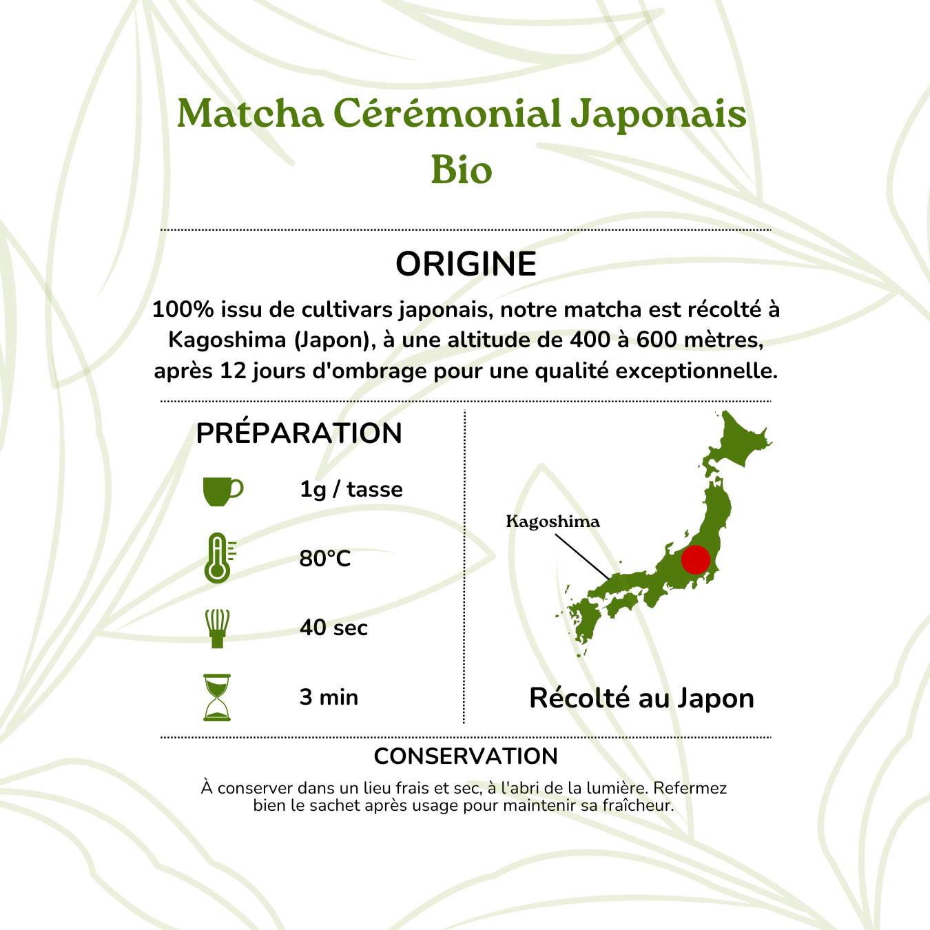 Organic Japanese Ceremonial Matcha 100g - harvested and ground in Kagoshima (Japan) | NEW