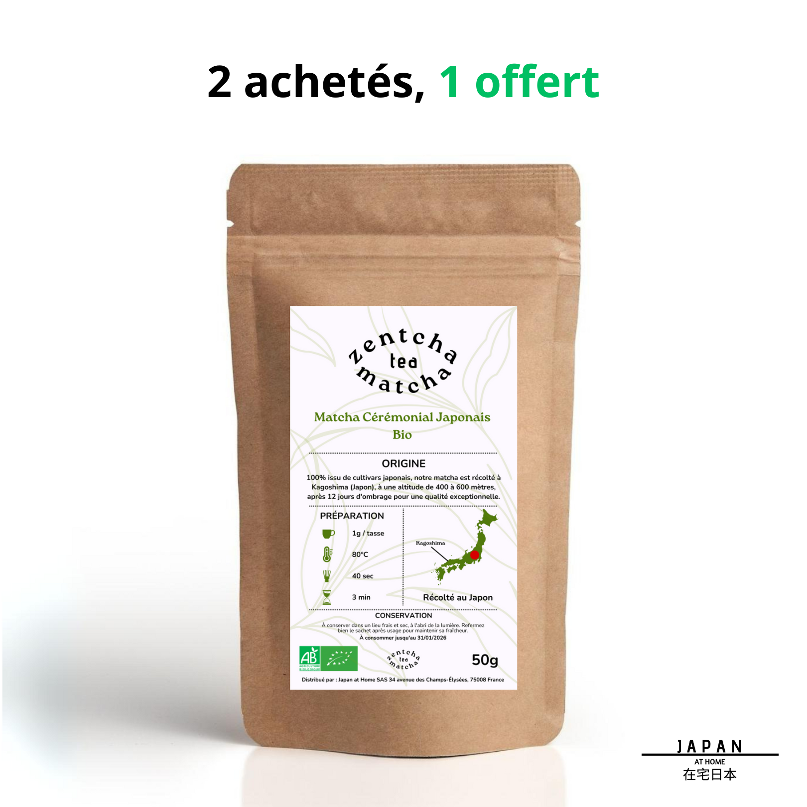 3 Organic Japanese Ceremonial Matcha Bags 50g - harvested and ground in Kagoshima (Japan)