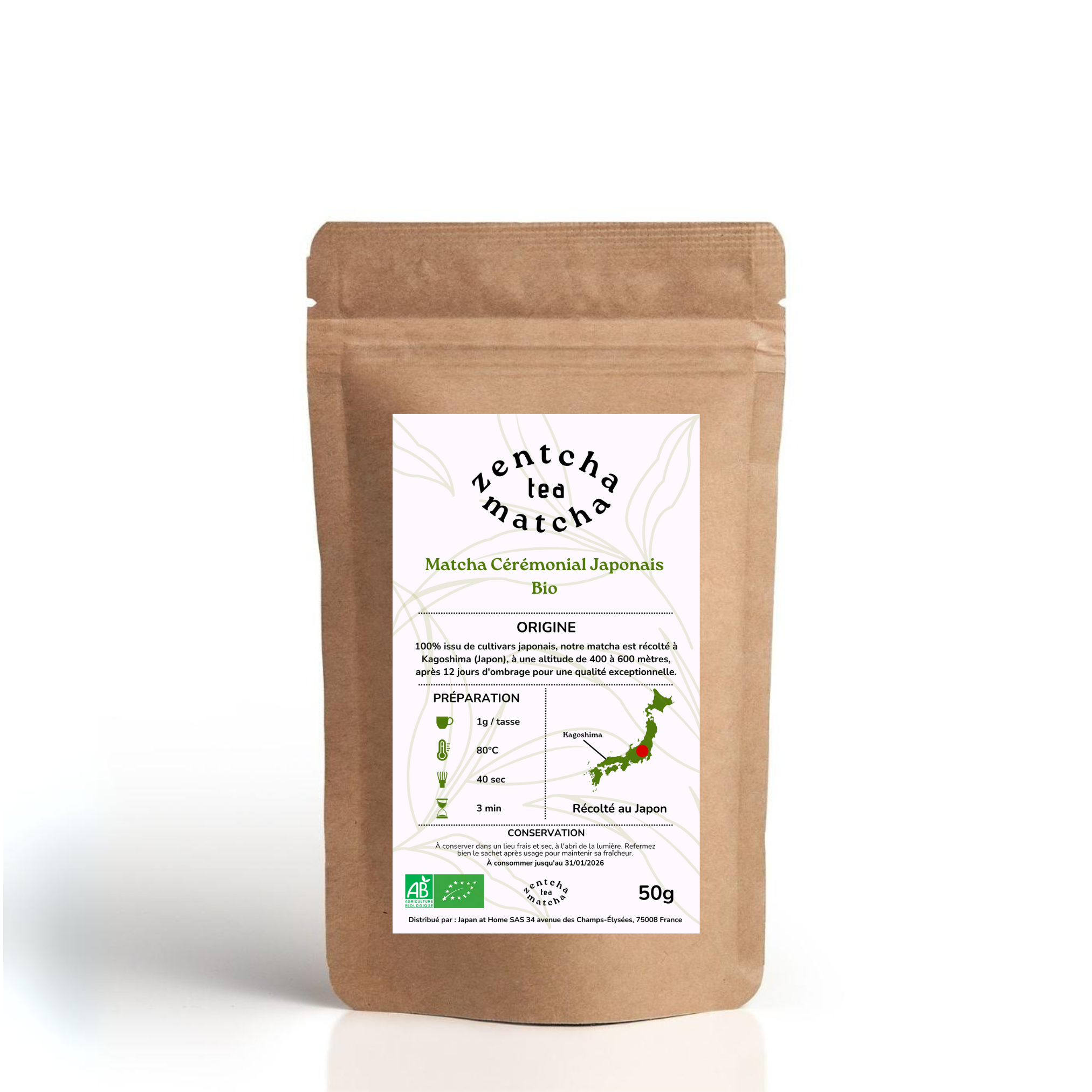 3 Organic Japanese Ceremonial Matcha Bags 50g - harvested and ground in Kagoshima (Japan)