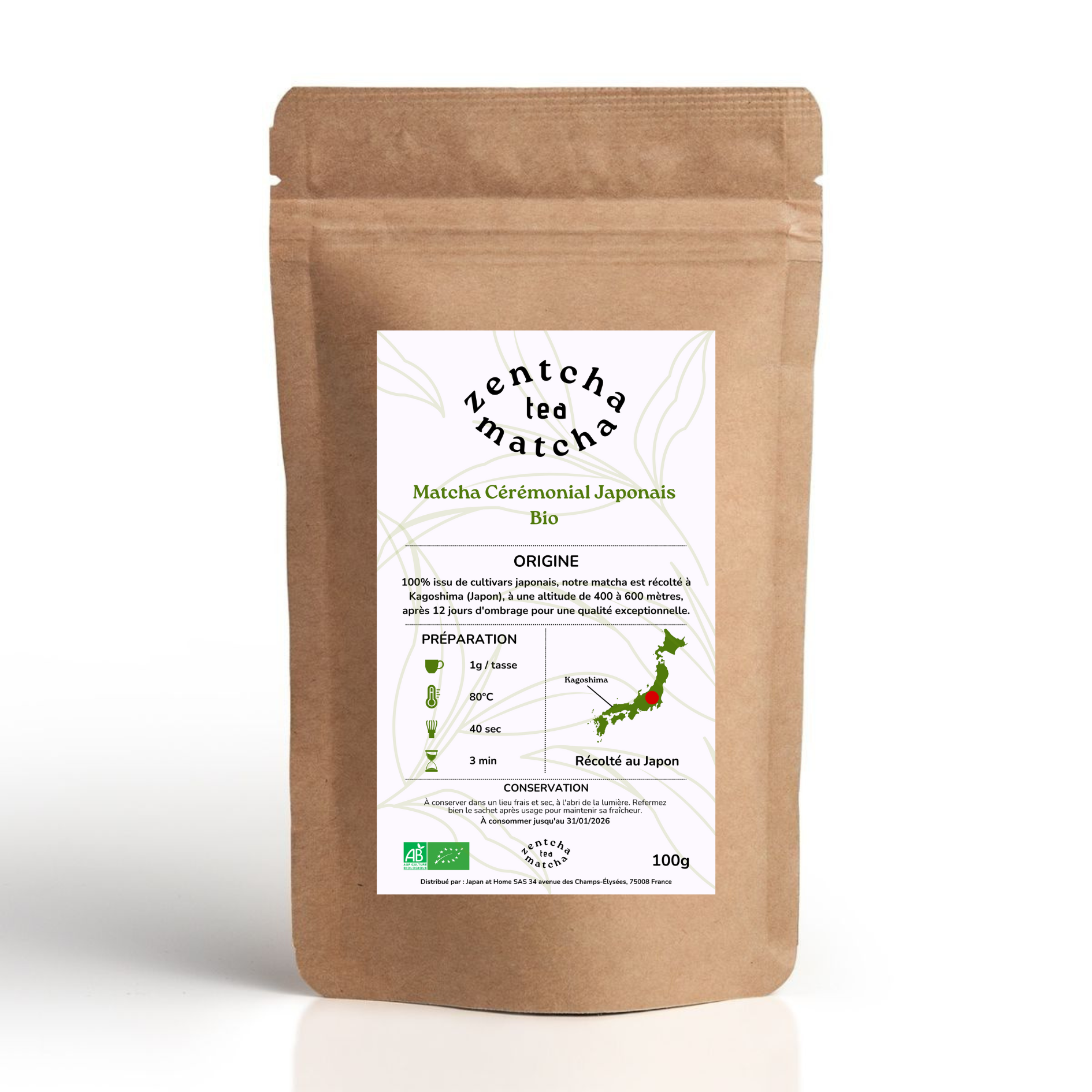Organic Japanese Ceremonial Matcha 100g - harvested and ground in Kagoshima (Japan) | NEW