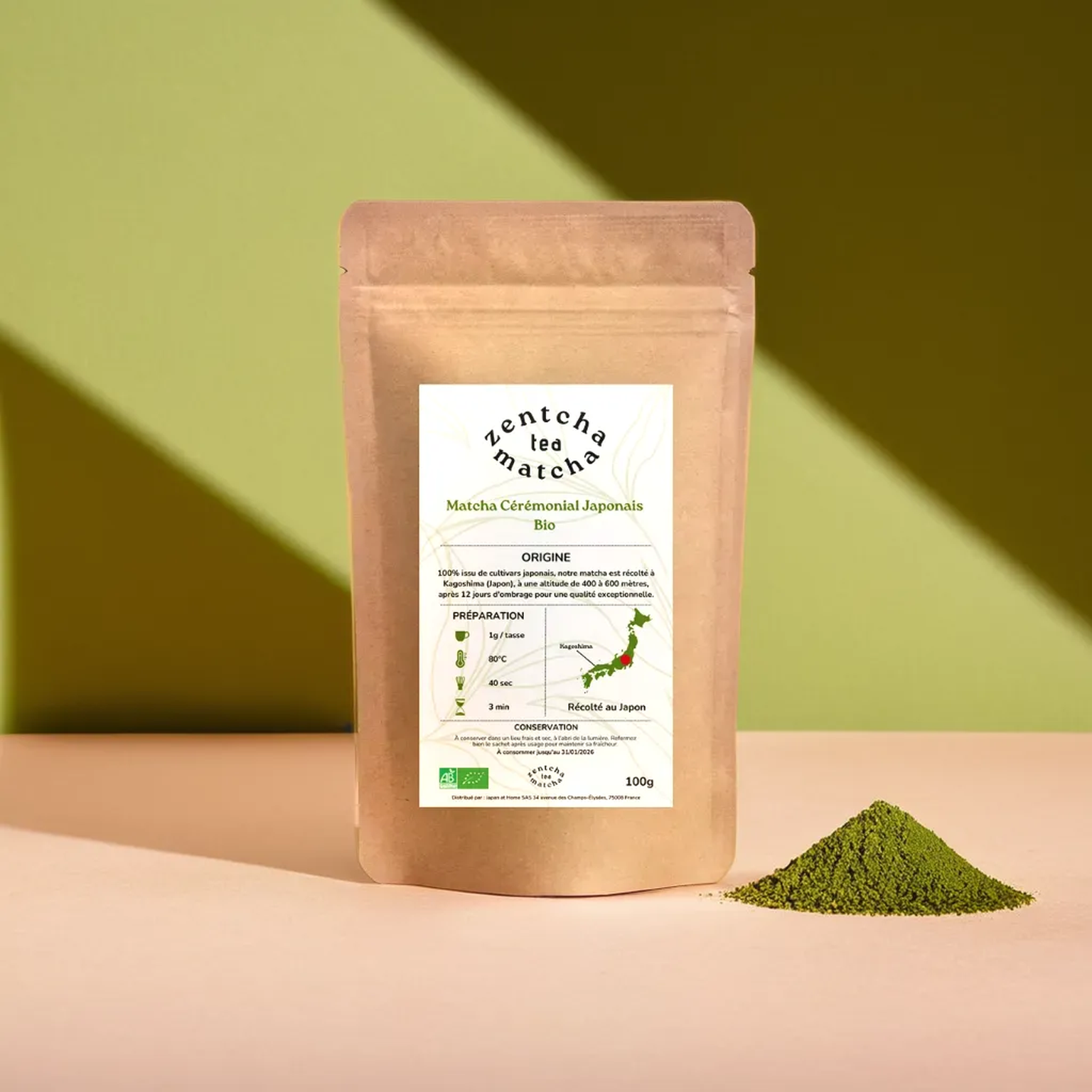 Organic Japanese Ceremonial Matcha 100g - harvested and ground in Kagoshima (Japan) | NEW