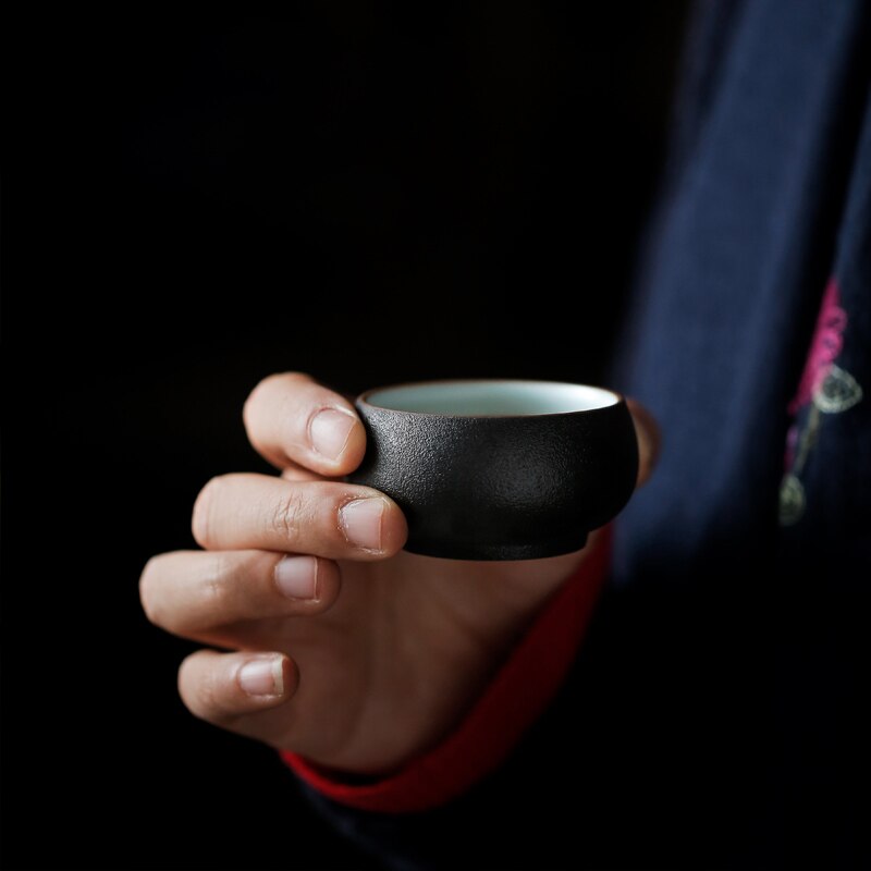 Japanese black ceramic tea set "Fukui"