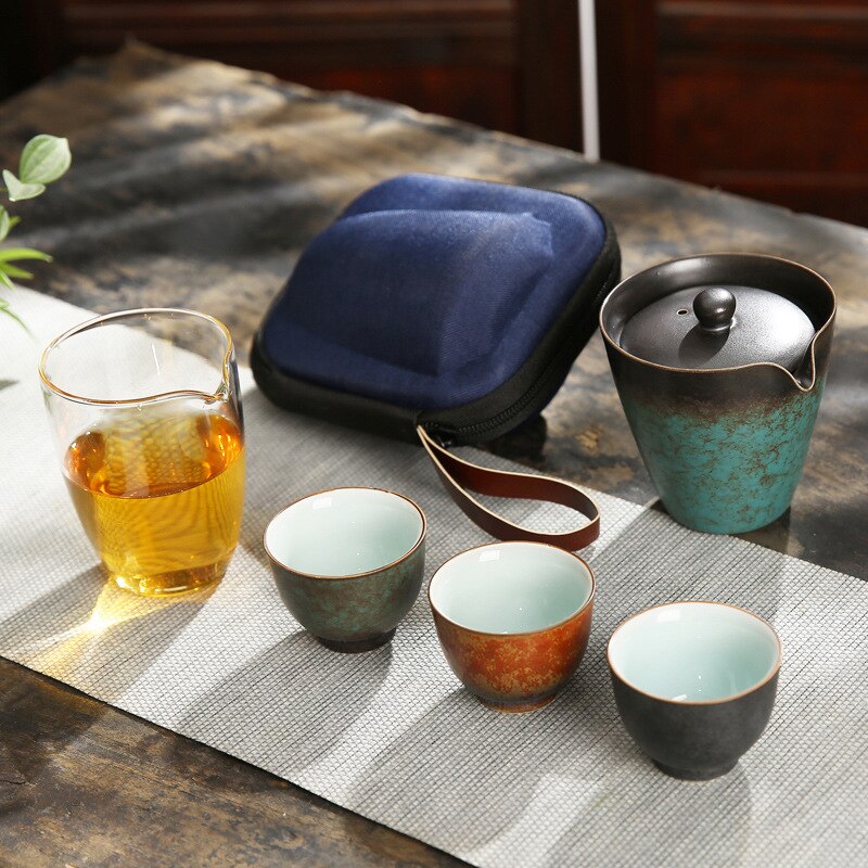 Japanese portable ceramic tea set "Suou" 