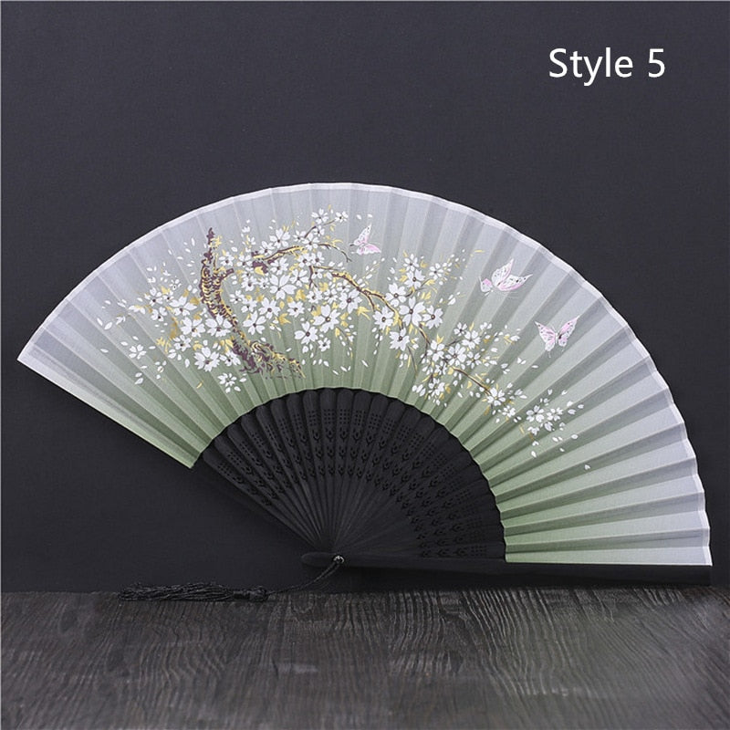 Eventail japonais en bambou et satin (14 couleurs)