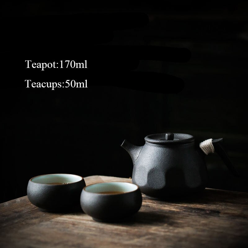 Japanese black ceramic tea set "Fukui"