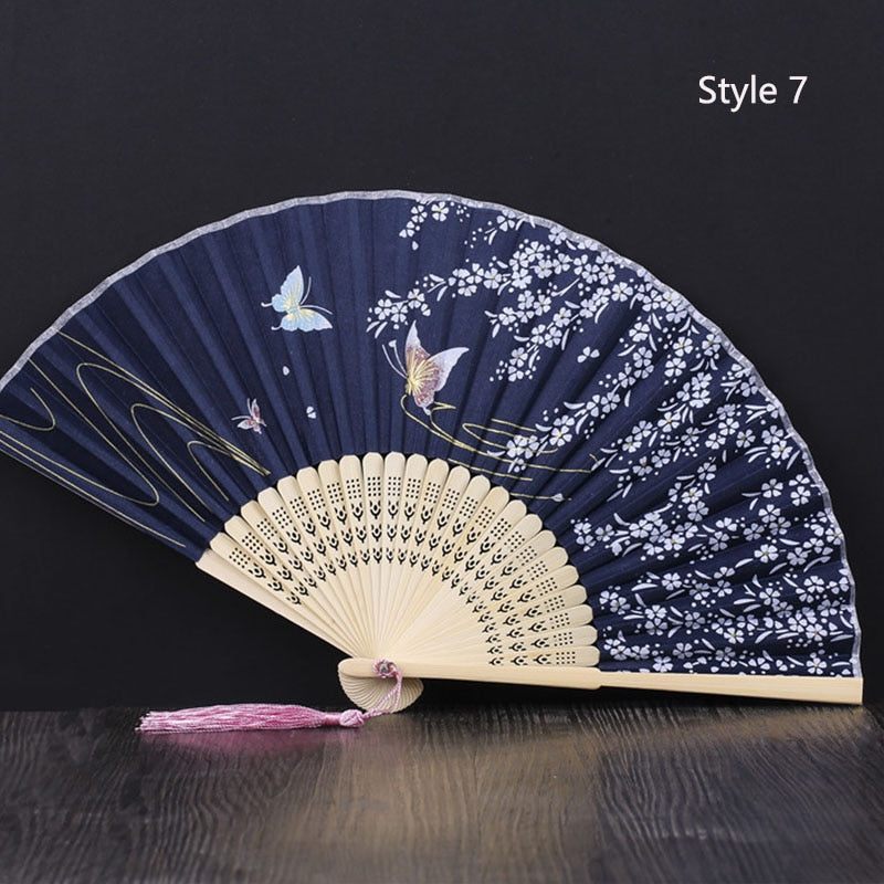 Eventail japonais en bambou et satin (14 couleurs)