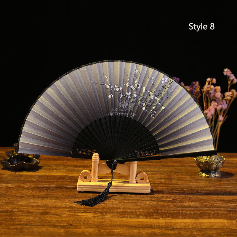Eventail japonais en bambou et satin (14 couleurs)
