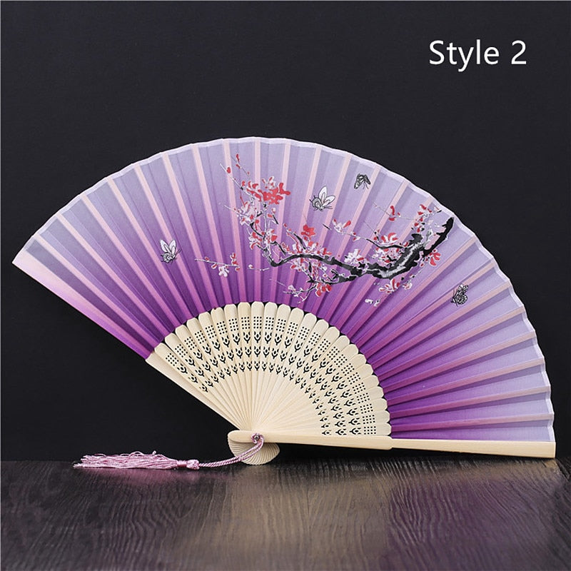 Eventail japonais en bambou et satin (14 couleurs)