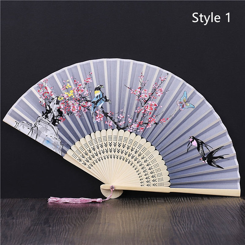 Eventail japonais en bambou et satin (14 couleurs)