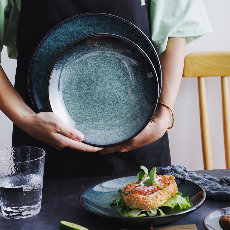 Japanese blue ceramic plate "Mihara"