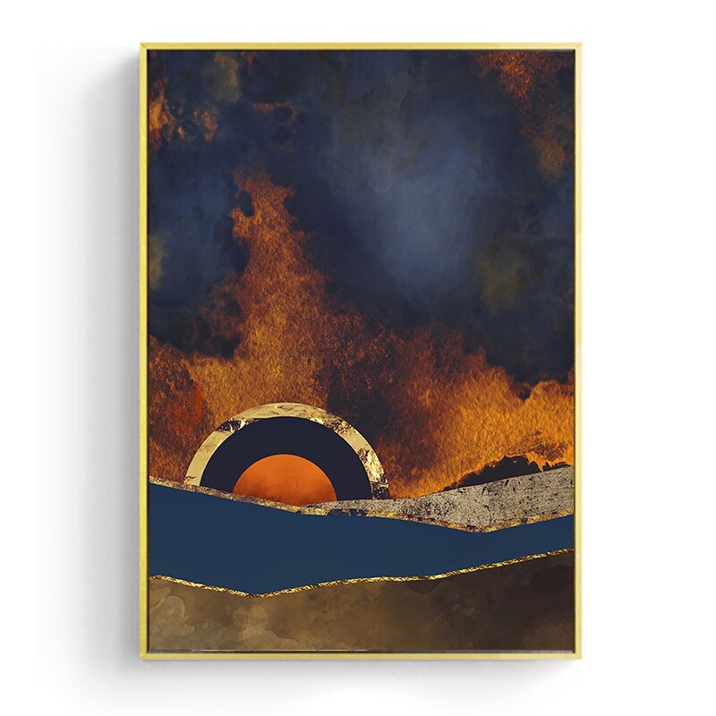 Japanese Poster, abstract landscape - "Forest of fire and gold"